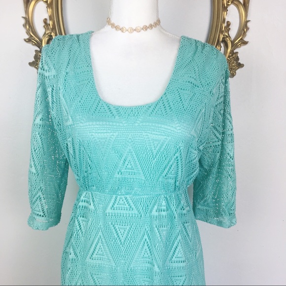 LEL Mint/Aqua Lace Dress Size M/L - Picture 4 of 7